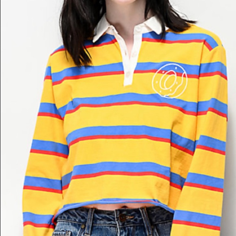 Odd Future Striped Crop Long Sleeve Polo Shirt